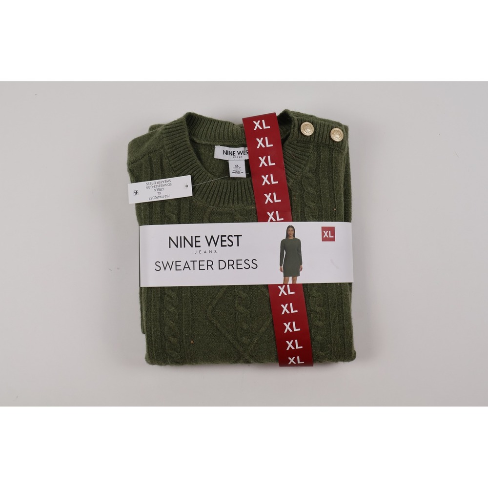 Nine West Jeans Sweater Dress Green Cable Knit XL NEW